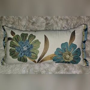 Pier 1 decorative 12x24 rectangle cotton linen embroidered pillow natural